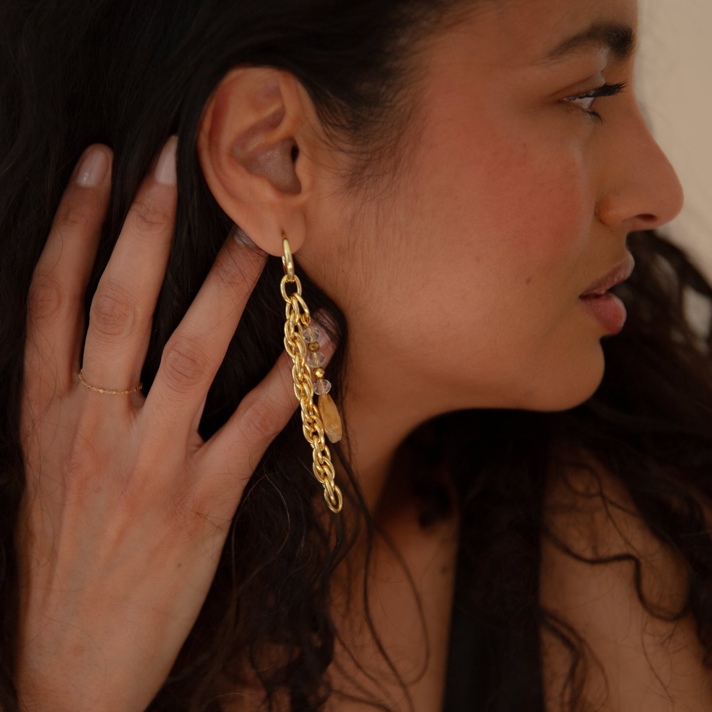 Boucles d'oreilles Citrine et Chaine d'Or