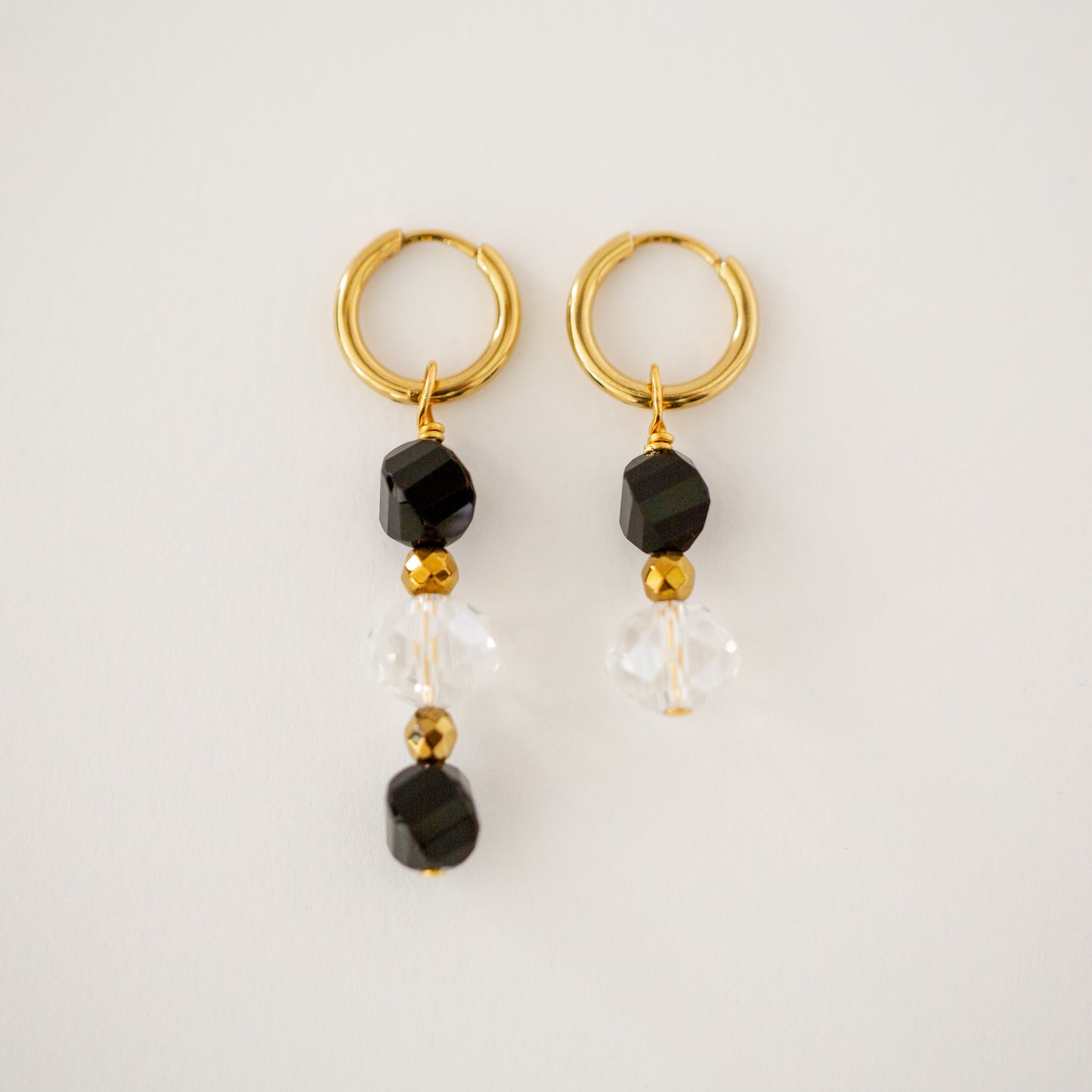 Boucles d'oreilles Onyx et Perles Cristal de bohème