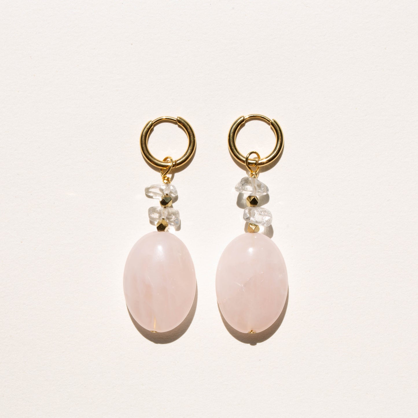 Boucles d'oreilles Quartz rose et Cristal de roche