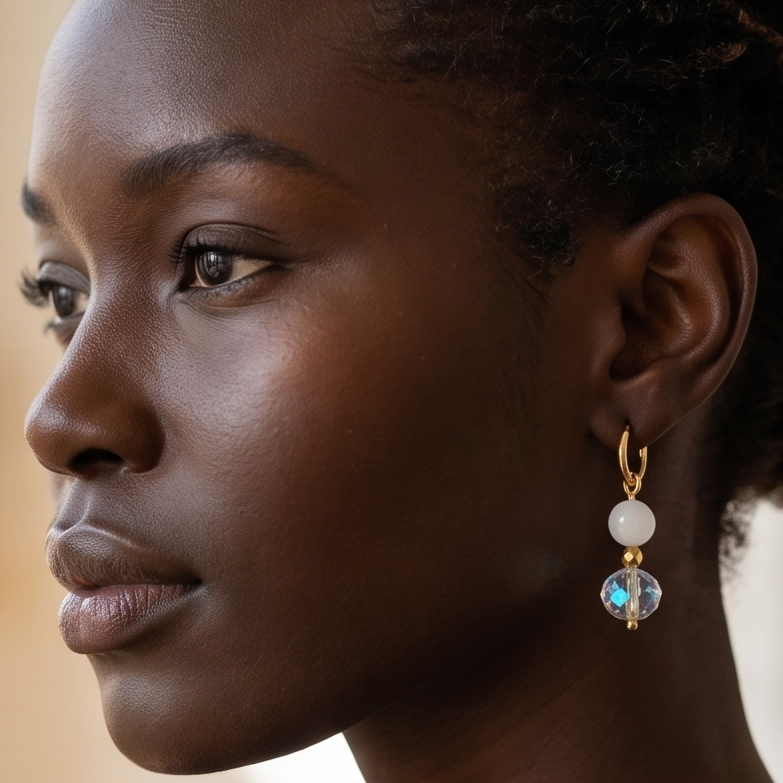 Boucles d'oreilles Pierre de Lune et Cristal de bohème – Petite