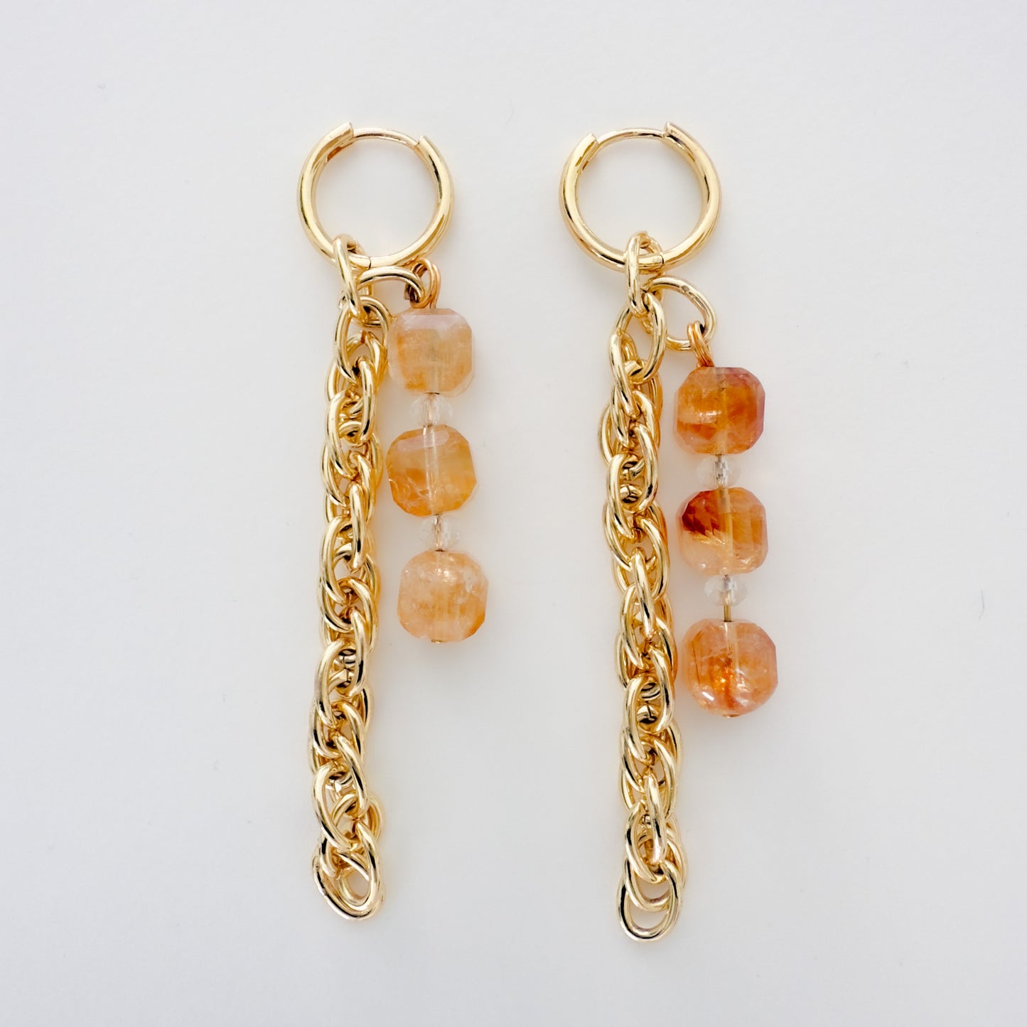 Boucle d'oreilles Symétrique/Citrine/Chaine