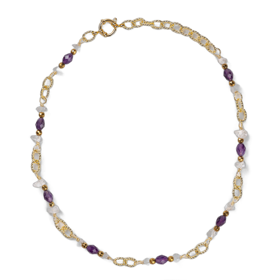 Collier Chaîne Plaquée Or – Pierre fine d'Améthyste