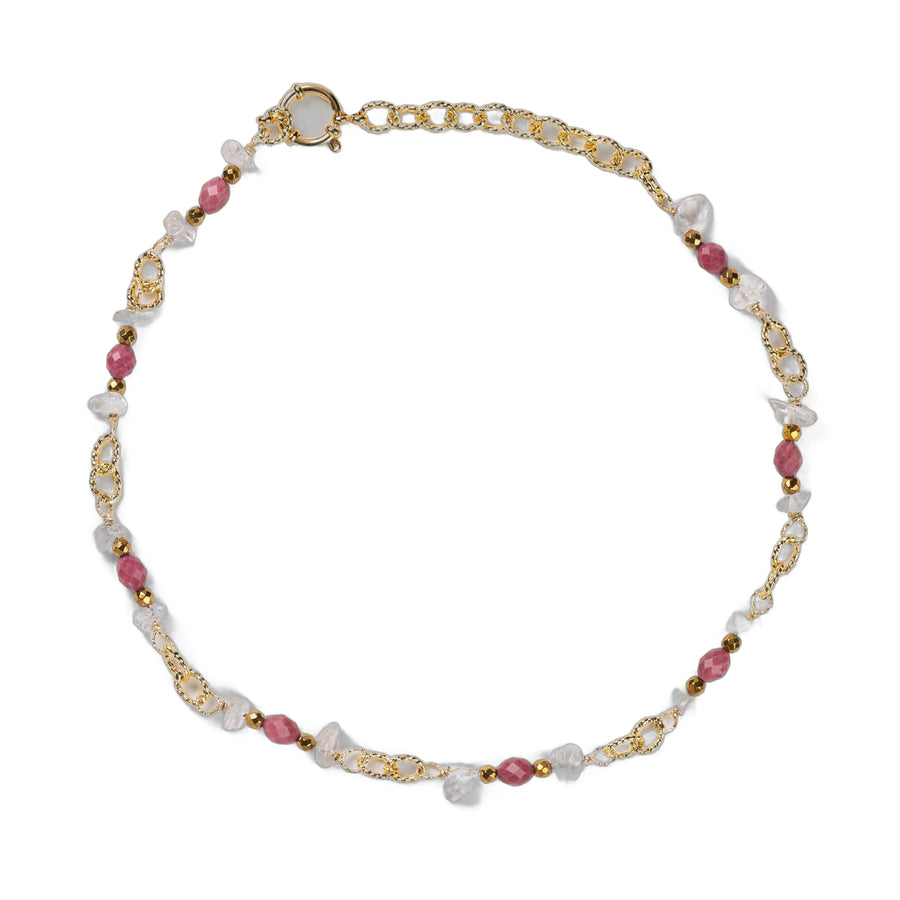 Collier Chaîne Plaquée Or – Pierre fine de Rhodonite