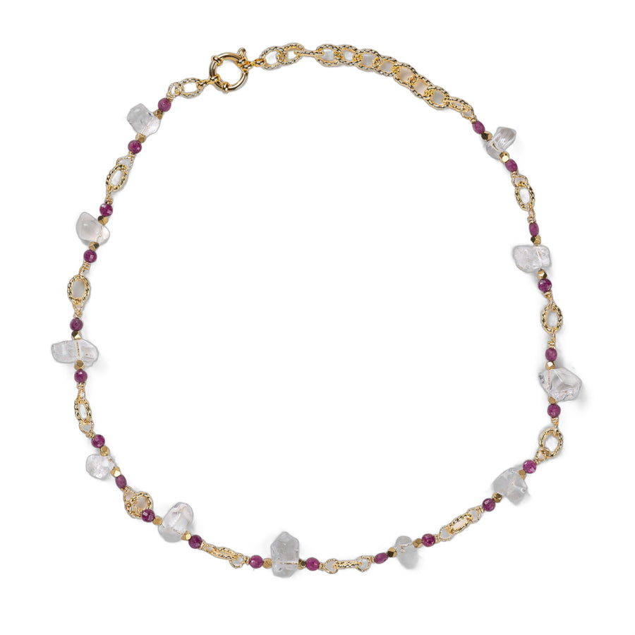 Collar de cadena chapada en oro – Piedra fina de rubí