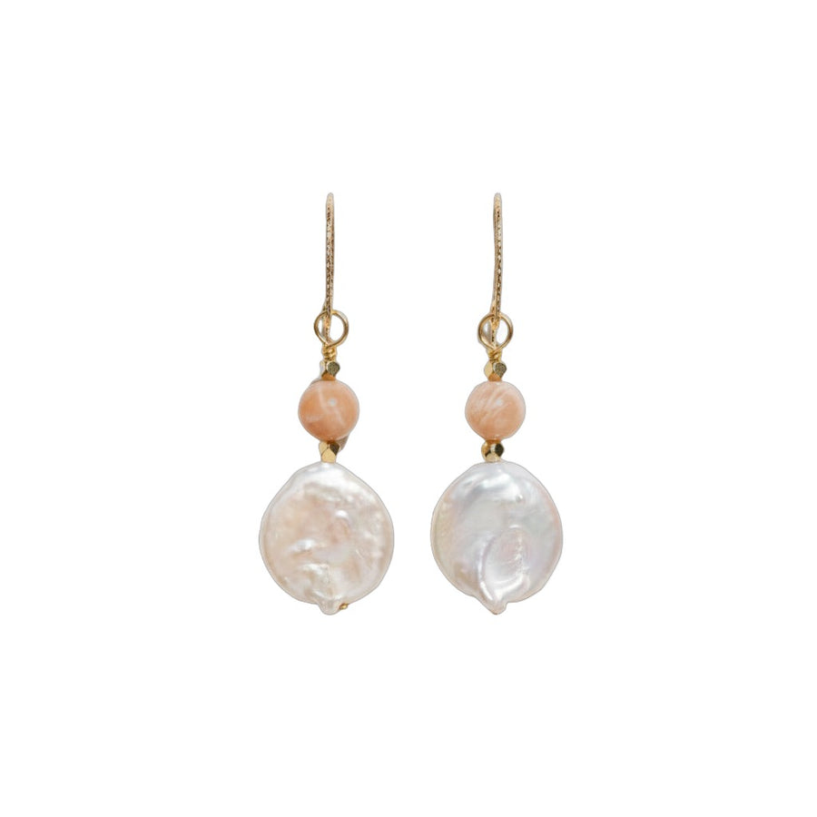 Boucles d'oreilles Perle d'eau douce irrégulière et Pierre de soleil