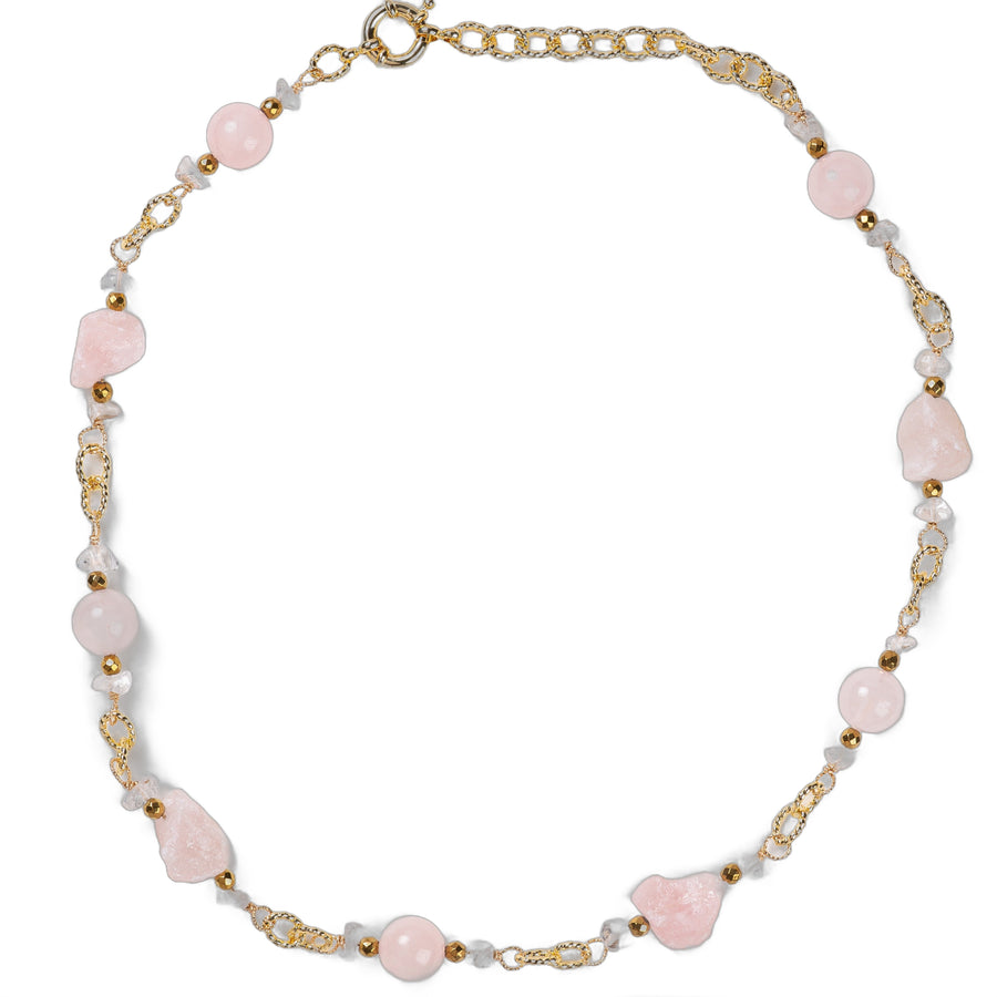 Collier Chaîne Plaquée Or – Pierre de Quartz rose