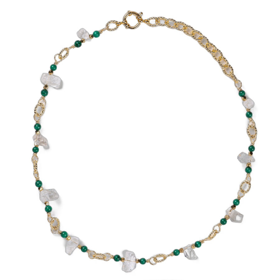 Collier Chaîne Plaquée Or – Pierre fine de Malachite