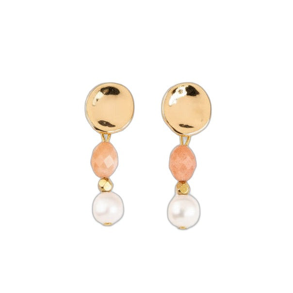 Boucles d'oreilles Perle d'eau douce et Pierre de soleil