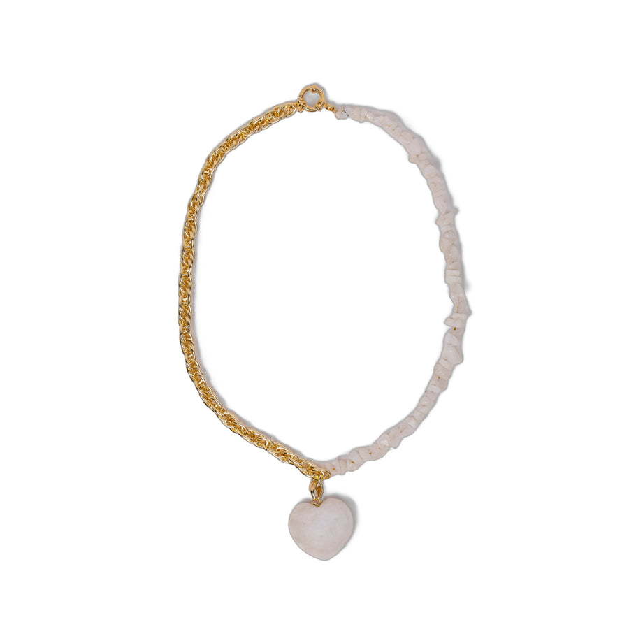 Collier Chaîne plaquée et éclat de Pierre de Lune - Pendentif Coeur en Pierre de Lune