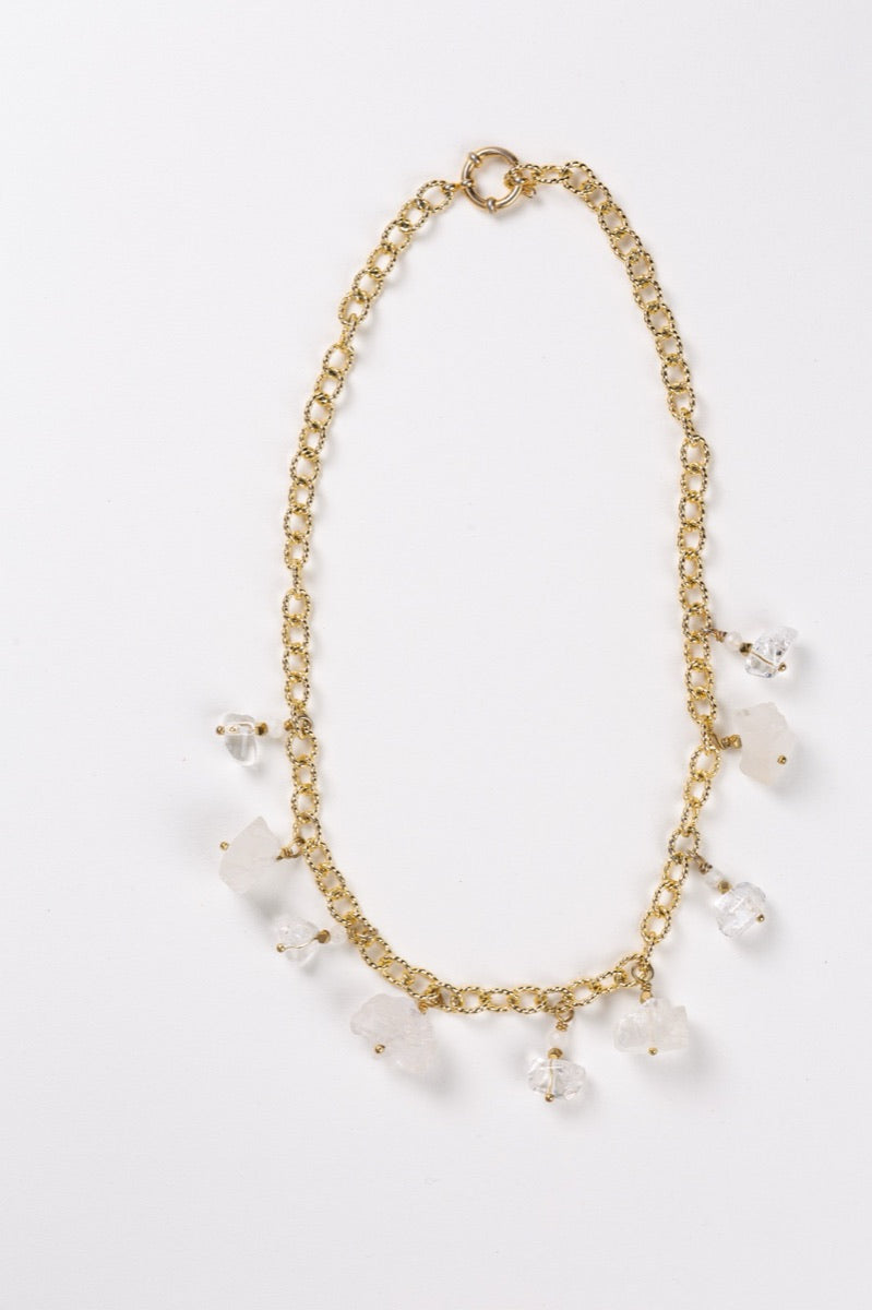 Raw rock crystal wedding necklace on a gold-plated chain