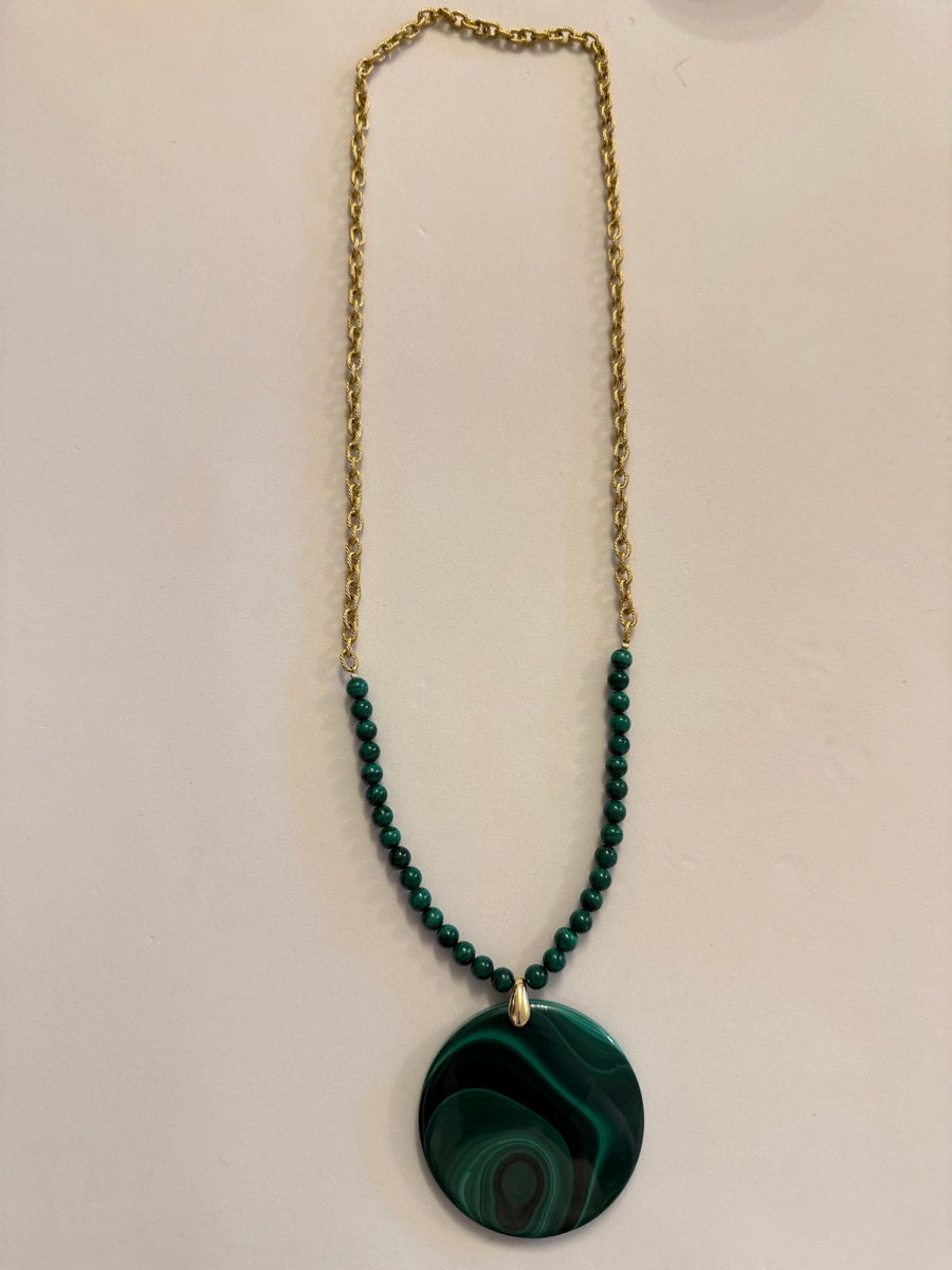 Bespoke malachite necklace on a gold-plated chain