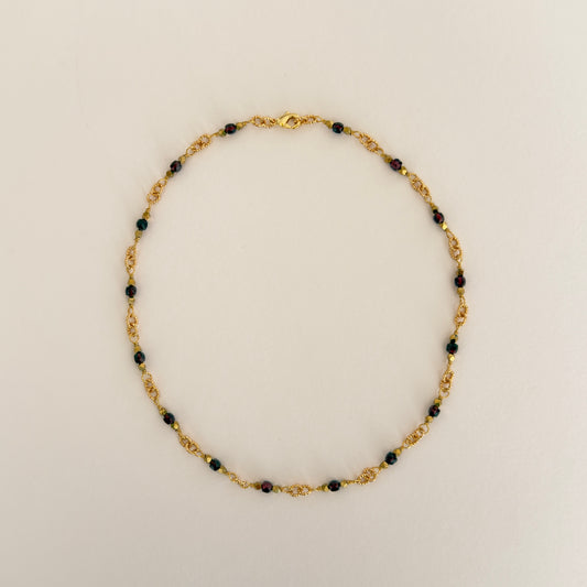 Collier chaîne grenat, perles 4 mm, plaqué or 43 cm — RÉALISE Paris