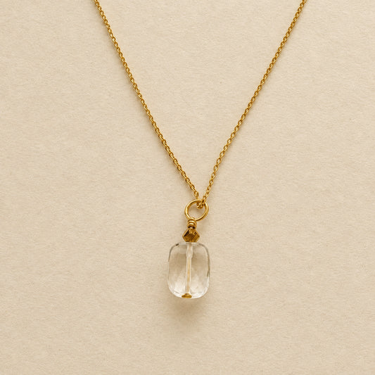 Collier pendentif cristal de roche rectangle & hématite dorée, chaîne plaquée or — RÉALISE Paris