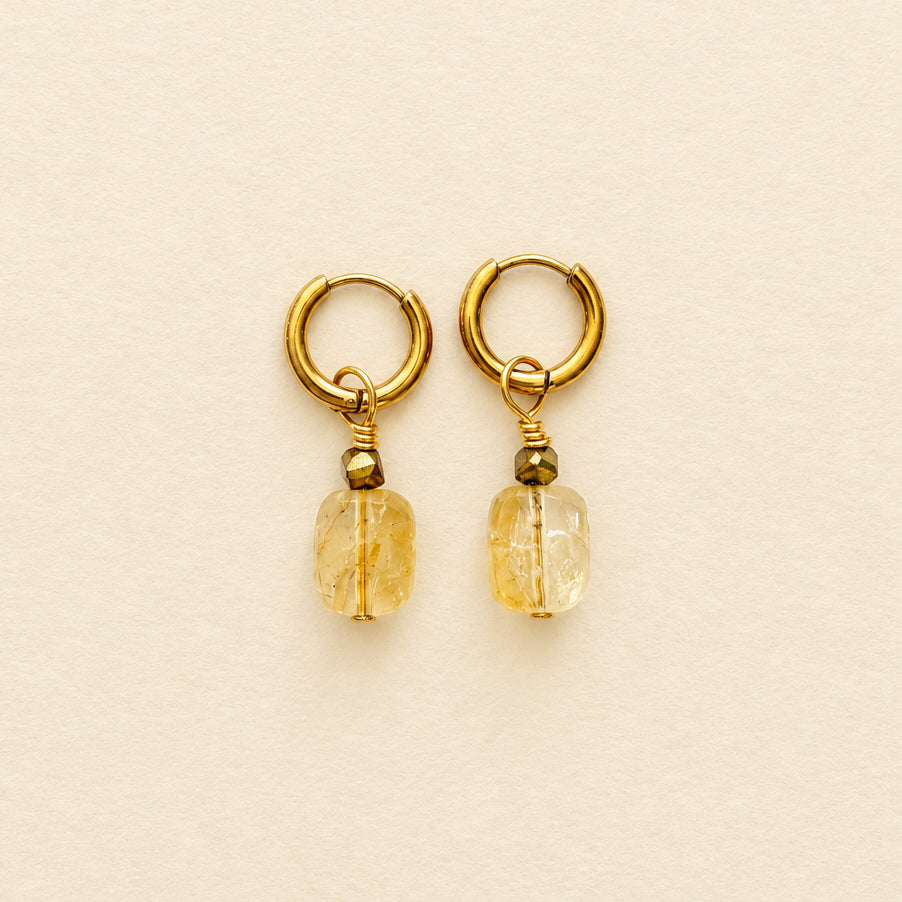 Boucles d'oreilles citrine rectangle, anneaux plaqués or — RÉALISE Paris