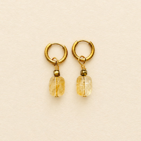 Boucles d'oreilles citrine rectangle, anneaux plaqués or — RÉALISE Paris