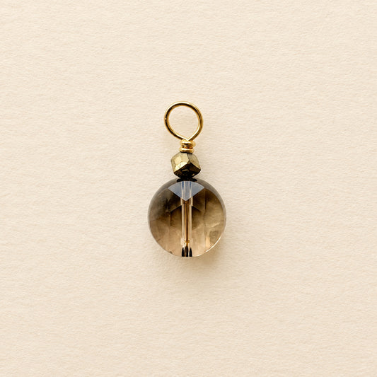 Smoky quartz charm — small flat round