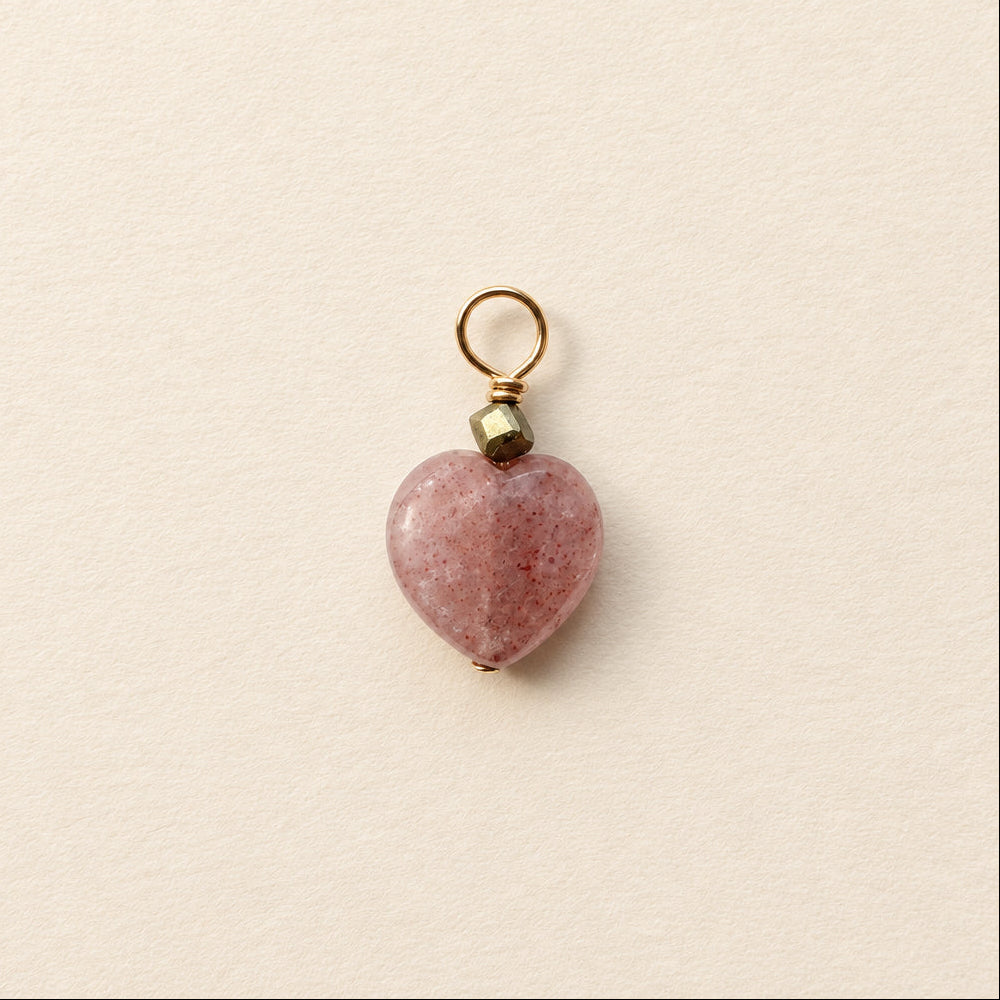 Dije de cuarzo fresa — corazón plano