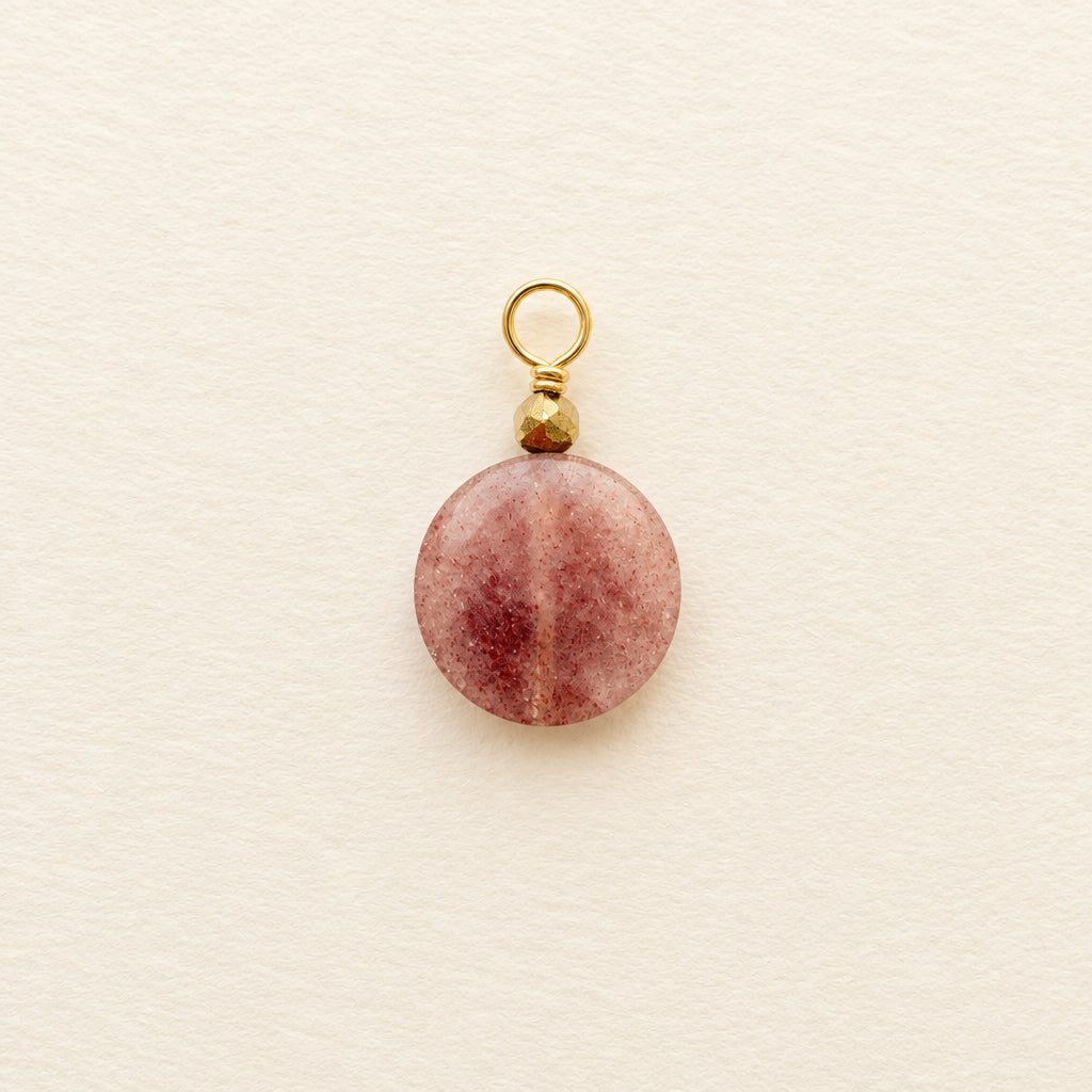 Strawberry quartz charm — large flat round