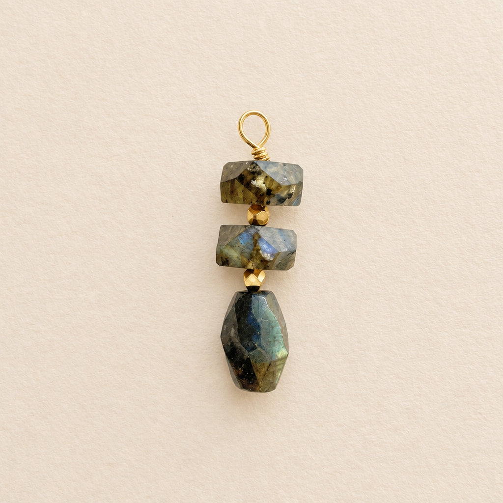 Charm labradorite, empilé rondelles & nugget — RÉALISE Paris