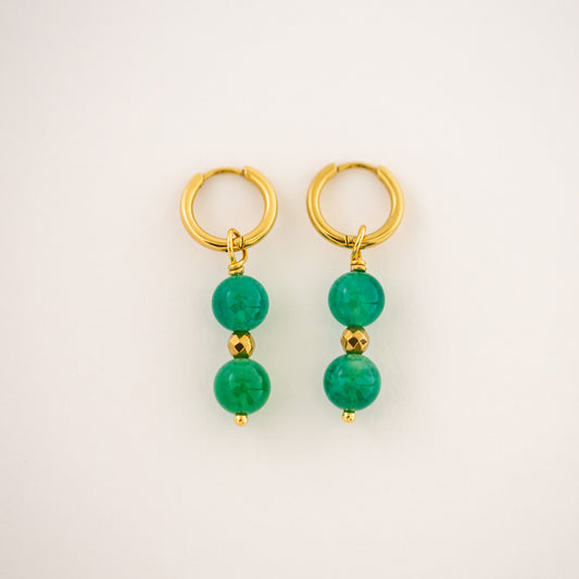 Boucles d'oreilles Pierre d'agate verte craquelée