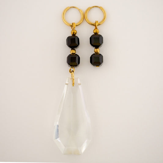 Boucles d'oreilles Onyx et Cristal de bohème