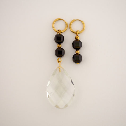 Boucles d'oreilles Onyx et Cristal de bohème