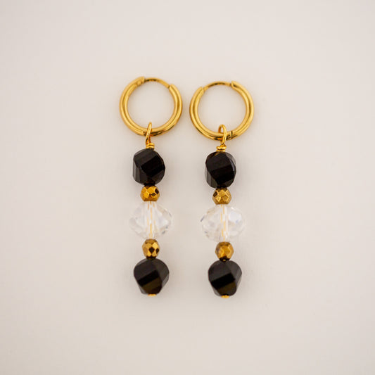 Boucles d'oreilles Onyx et Perle de Cristal de bohème