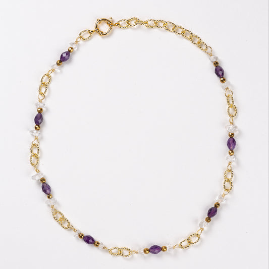 Collier Chaîne Plaquée Or – Pierre fine d'Améthyste