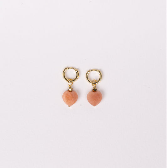 Boucles d'oreilles anneaux - Pierre de Soleil en forme de coeur