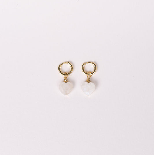 Boucles d'oreilles anneaux - Pierre de Lune en forme de coeur