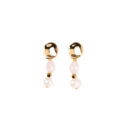 Boucles d'oreilles Perle d'eau douce et Quartz rose