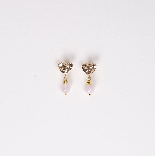 Boucles d'oreilles attache martélée en forme de coeur - Pierre naturelle d'Opale