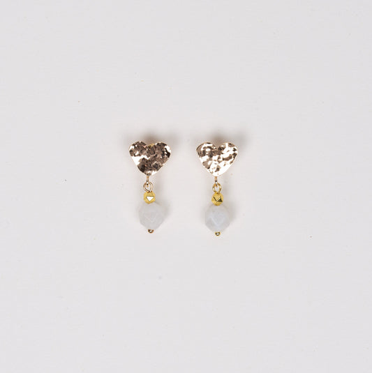 Boucles d'oreilles attache martélée en forme de coeur - Pierre de Lune