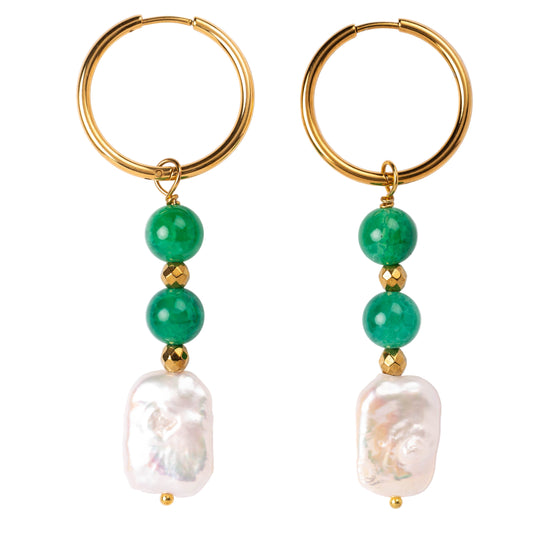 Boucles d'oreilles Perle d'eau douce et agates craquelées