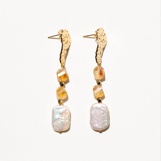 Boucles d'oreilles Citrine et Perle d'eau douce