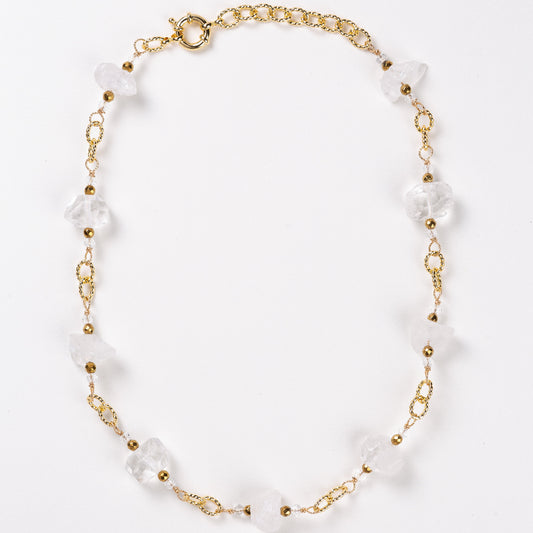 Collier Chaîne Plaquée Or – Pierre de Cristal de roche