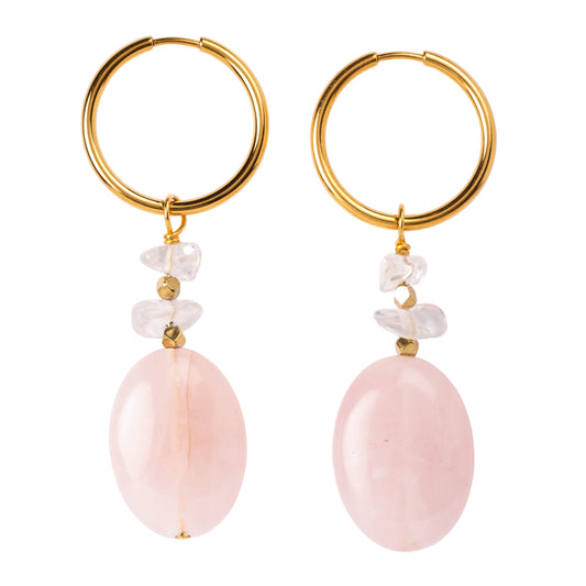 Boucles d'oreilles Quartz rose et Cristal de roche
