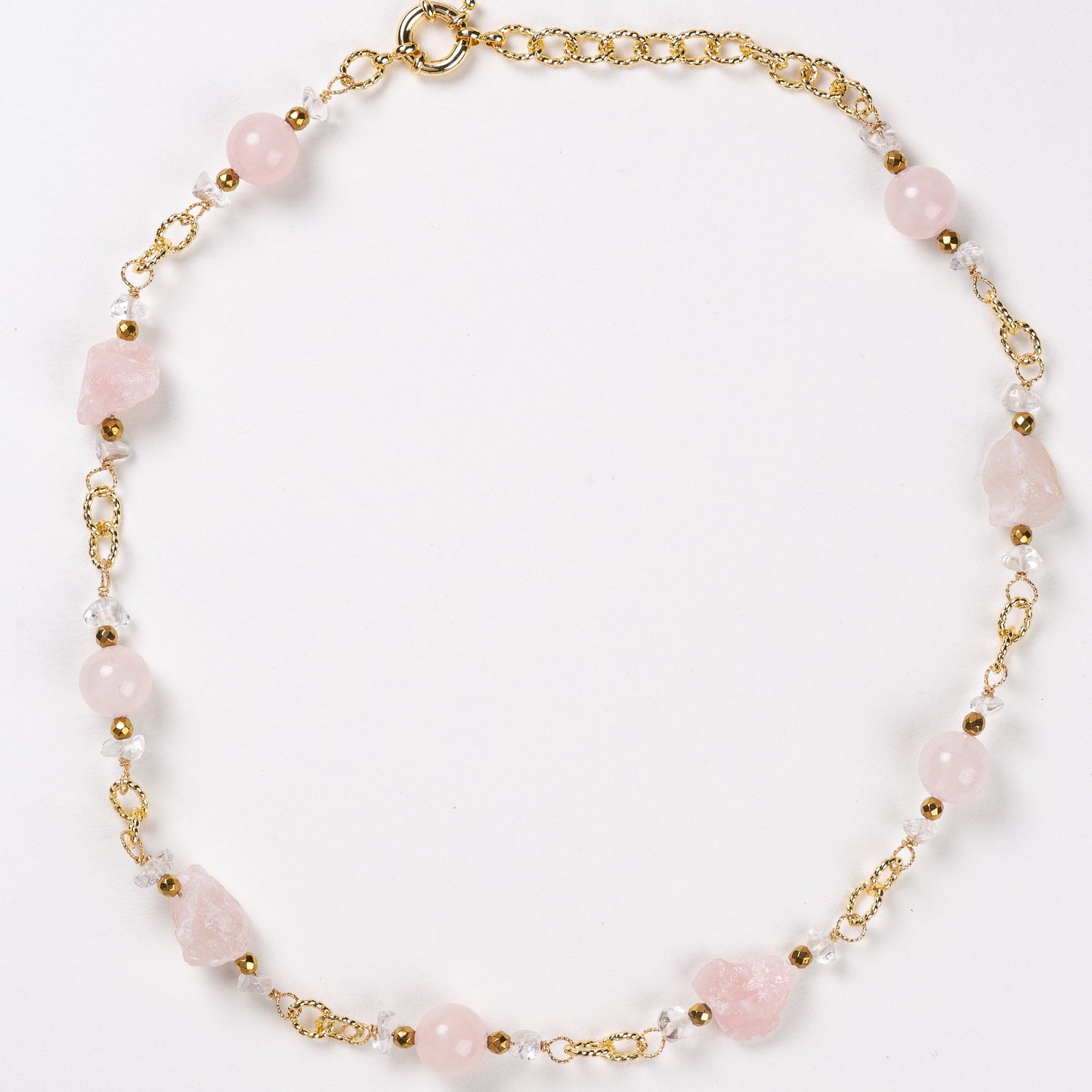 Collier Chaîne Plaquée Or – Pierre de Quartz rose