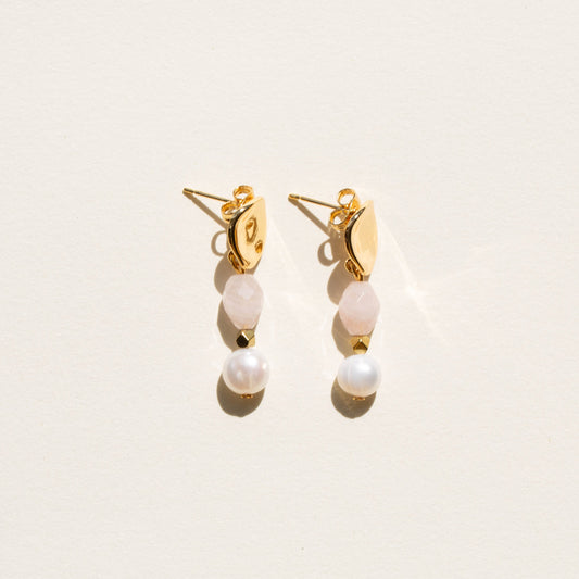 Boucles d'oreilles Perle d'eau douce et Quartz rose