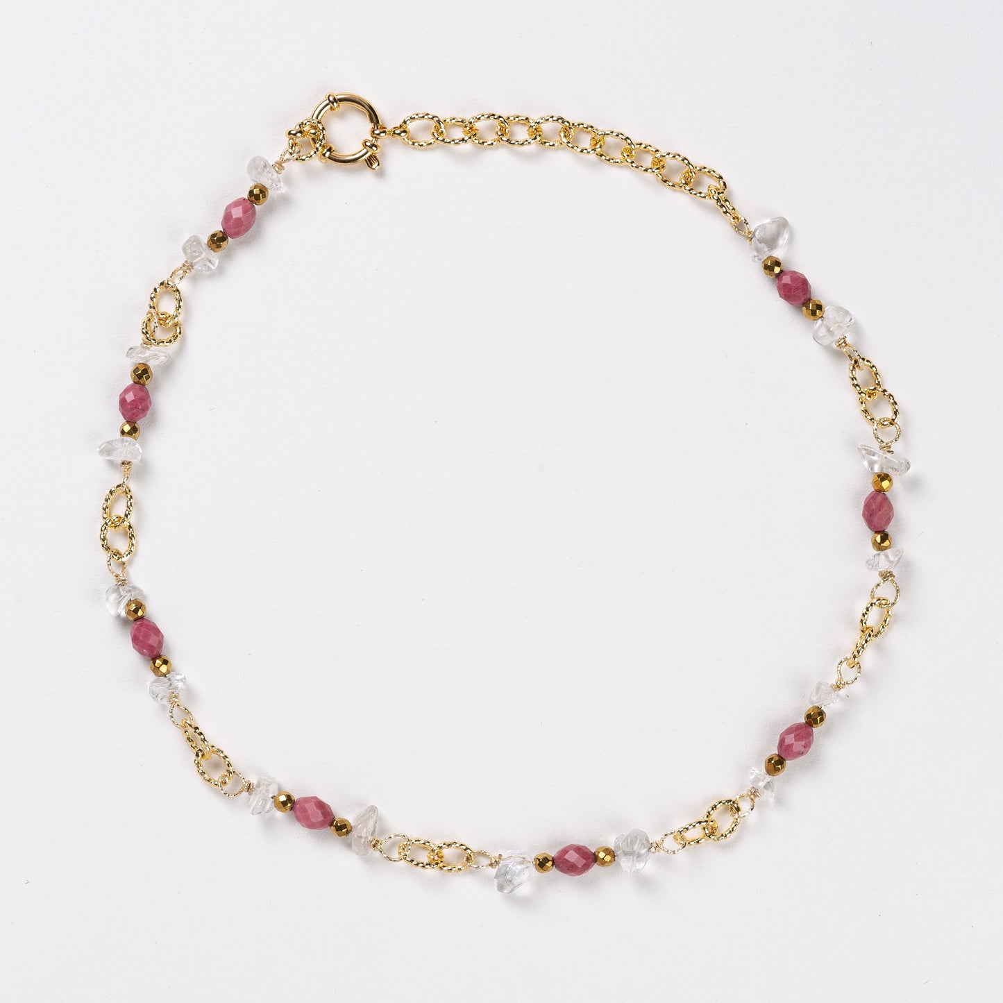 Collier Chaîne Plaquée Or – Pierre fine de Rhodonite