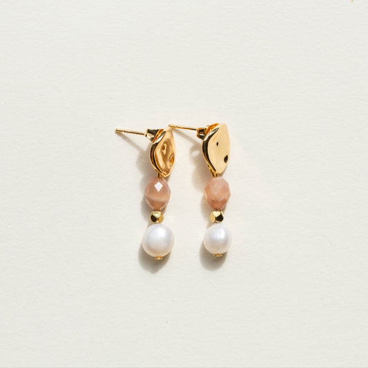 Boucles d'oreilles Perle d'eau douce et Pierre de soleil