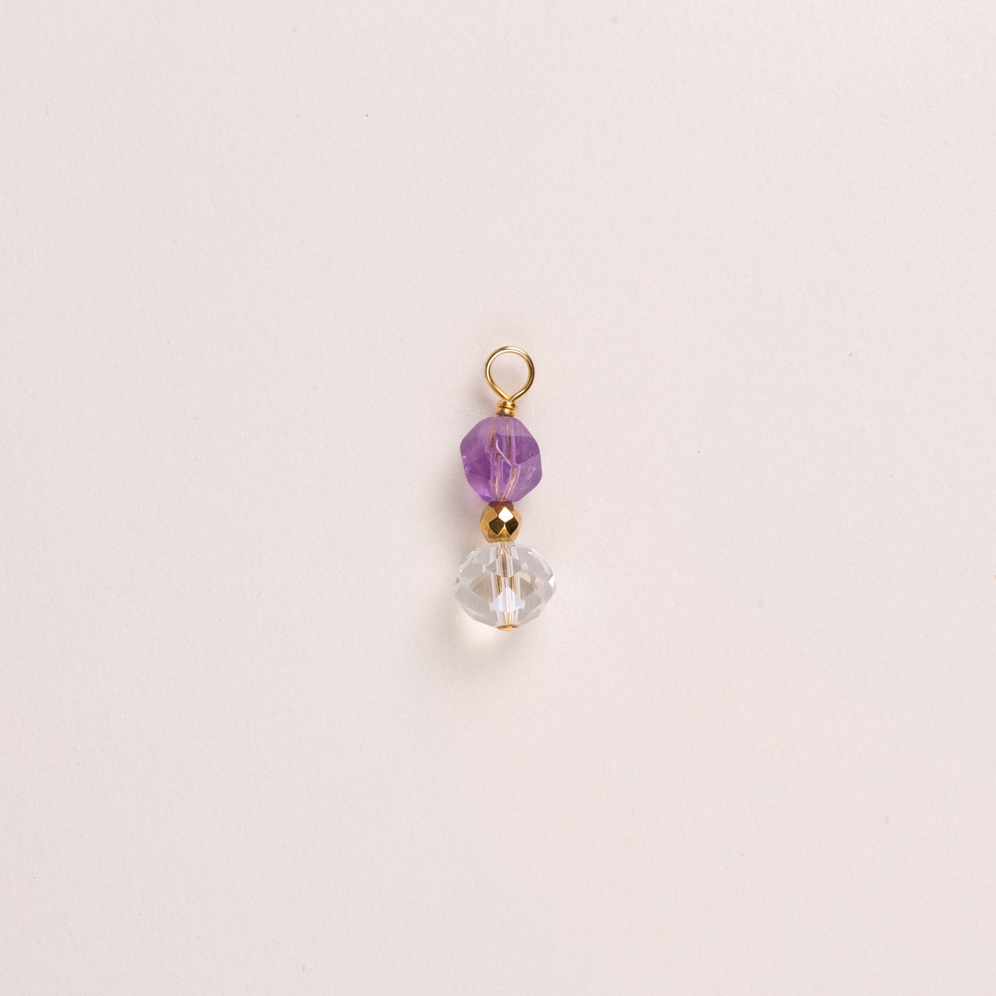 Charms deux pierre ronde ciselée - Améthyste & Cristal de bohème