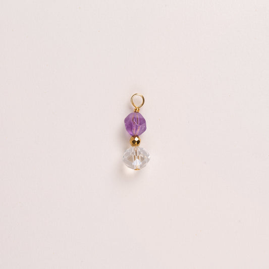 Charms deux pierre ronde ciselée - Améthyste & Cristal de bohème