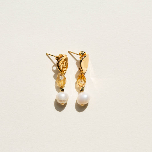 Boucles d'oreilles Perle d'eau douce et Citrine