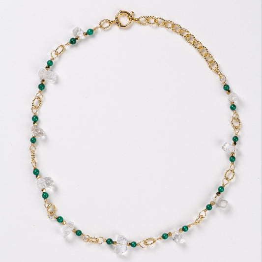 Collier Chaîne Plaquée Or – Pierre fine de Malachite