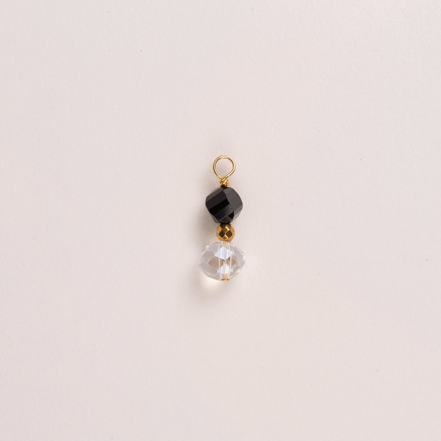 Charms deux pierre ronde ciselée - Onyx & Cristal de bohème