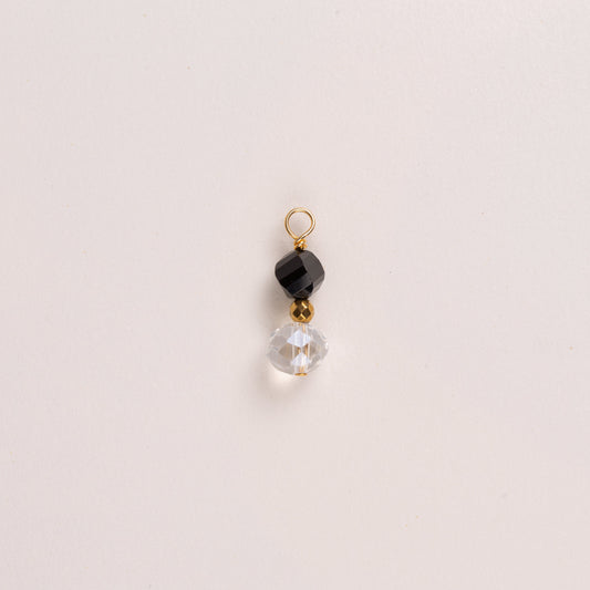 Charms deux pierre ronde ciselée - Onyx & Cristal de bohème