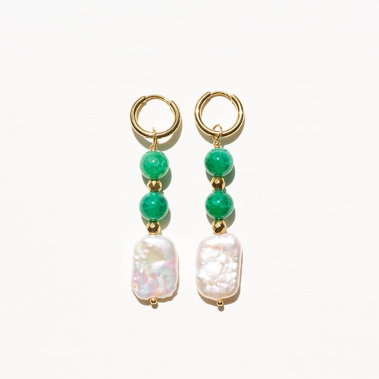 Boucles d'oreilles Perle d'eau douce et agates craquelées