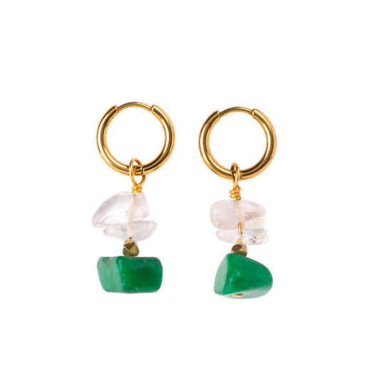 Boucles d'oreilles Cristal de roche et Pierre Verte