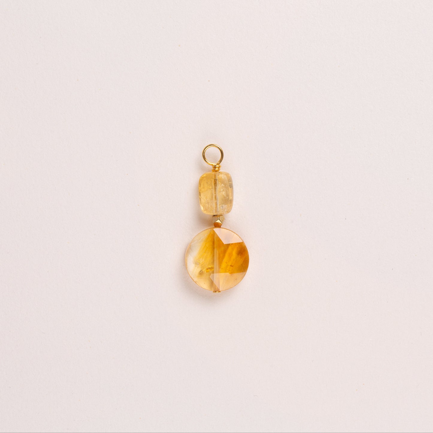 Charms pierre ronde ciselée et pierre rectangulaire - Citrine